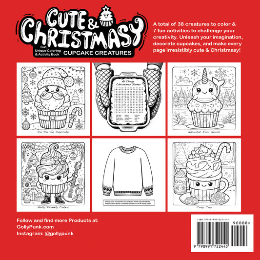 Cute & Christmasy Cupcake Creatures Coloring & Activity Book - AI-assisted artwork, hand-refined and colorized by the artist.