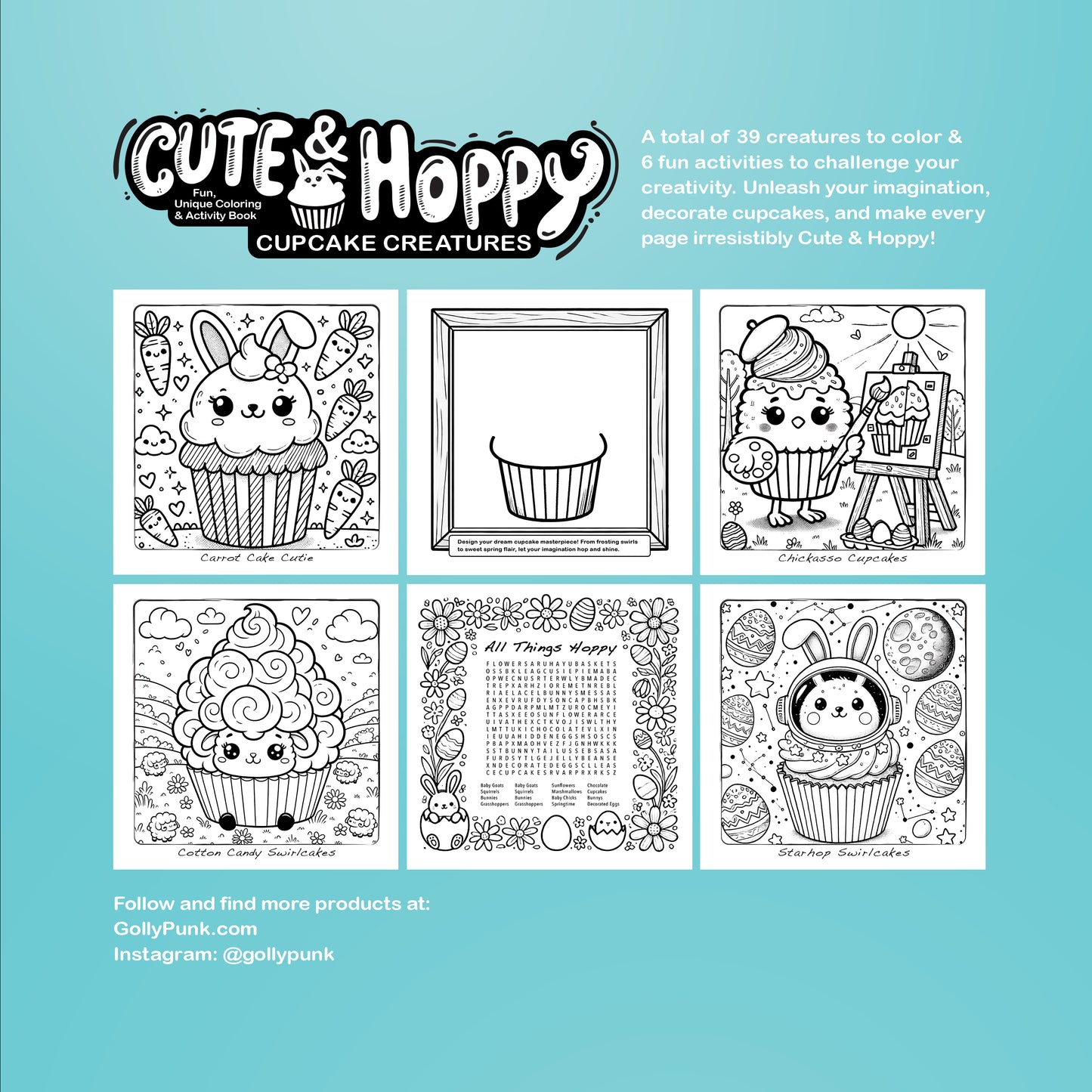 Printed Book: Cute & Hoppy Cupcake Creatures: Fun, Unique Coloring & Activity Book.