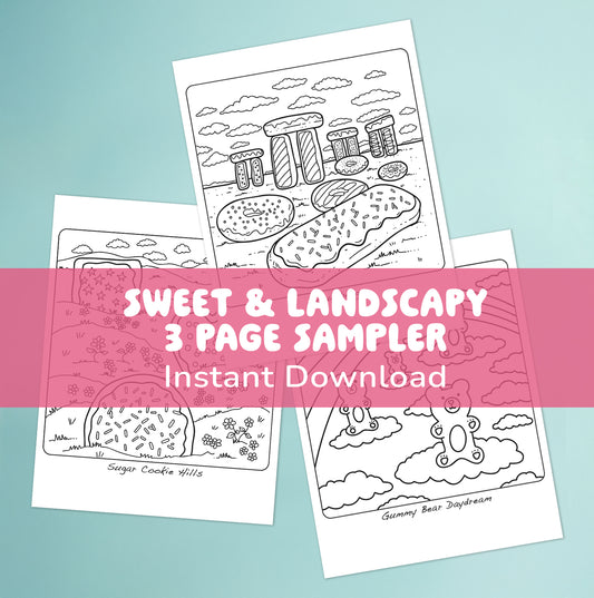 Sweet & Landscapy 3 Coloring Page Sampler (PDF download)
