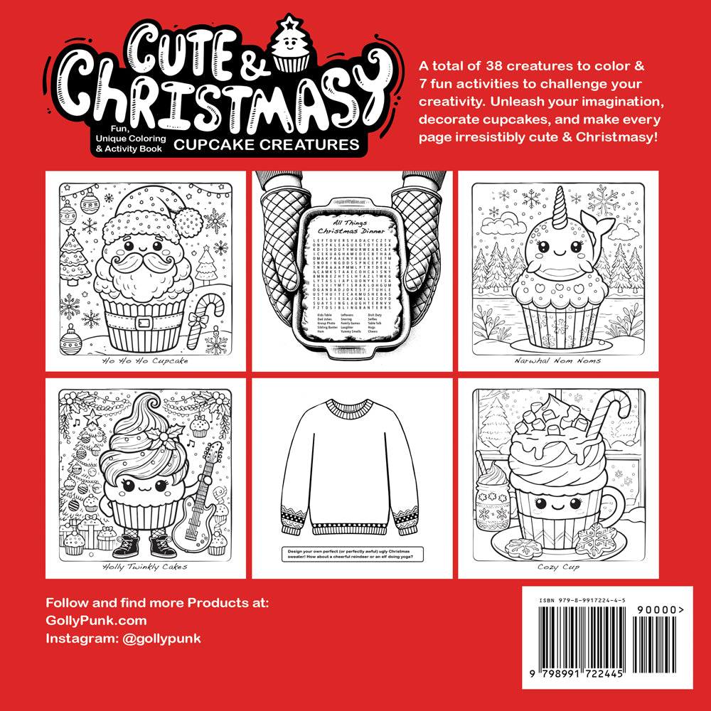 Cute & Christmasy Cupcake Creatures: Fun, Unique Coloring & Activity Book for Adults and Teens