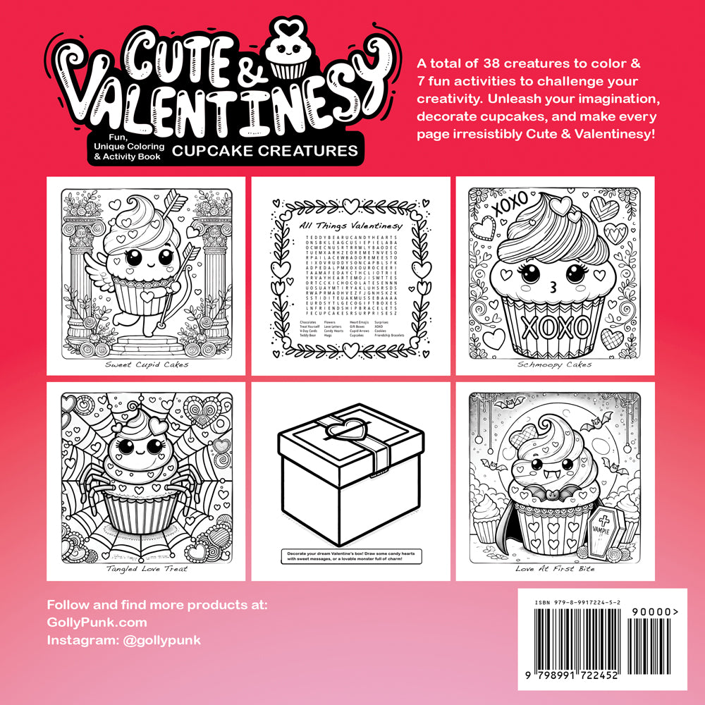 Cute & Valentinesy Cupcake Creatures: Fun, Unique Coloring & Activity Book for Adults and Teens